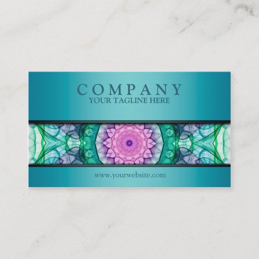 moderner Wasserlilie Mandala aquamarin Visitenkarte (Vorderseite)