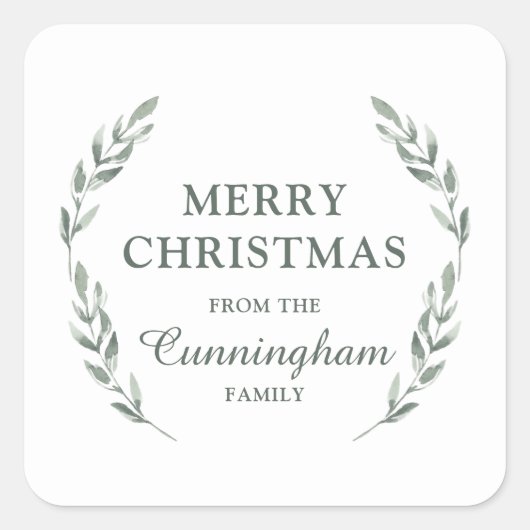 Moderner Watercolor Foliage Urlaub Quadratischer Aufkleber (Vorderseite)