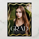 Moderner Wavy Frame Grad 2 Foto Abschluss Folieneinladung (Vorderseite)