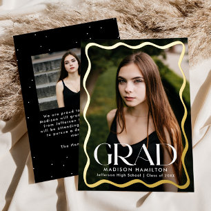 Moderner Wavy Frame Grad 2 Foto Abschluss Folieneinladung