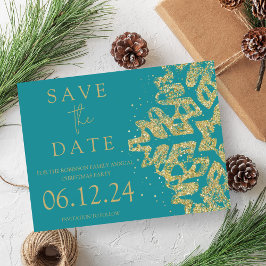 Moderner Weihnachten Save the Date Gold Glitzer Aq Ankündigungspostkarte