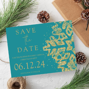 Moderner Weihnachten Save the Date Gold Glitzer Aq Ankündigungspostkarte