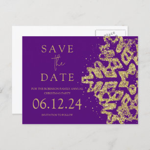 Moderner Weihnachten Save the Date Gold Glitzer Li Ankündigungspostkarte