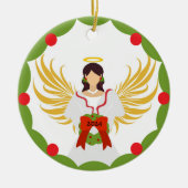 Moderner Weihnachtsangel Rot Grün Holly Wreath 202 Keramik Ornament (Vorne)