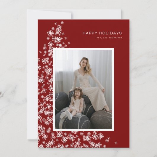 Moderner Weihnachtsbaum aus Schneeflocken Feiertagskarte (Vorderseite)