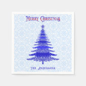 Moderner Weihnachtsbaum Blaue Personalisierte Schn Serviette (Vorderseite)