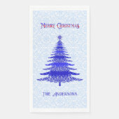 Moderner Weihnachtsbaum Blaue Schneeflocken Person Serviette (Vorderseite)