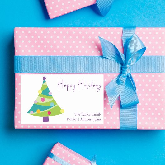 Moderner Weihnachtsbaum | Familienname Rechteckiger Aufkleber