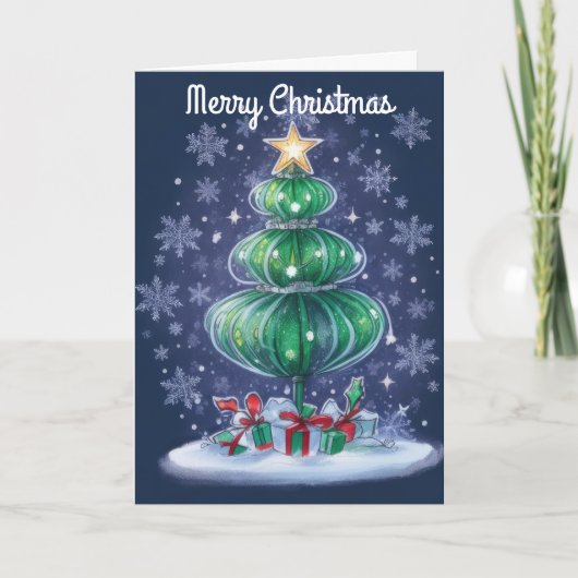 Moderner Weihnachtsbaum Feiertagskarte (Vorderseite)