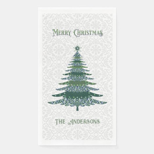 Moderner Weihnachtsbaum Grün Personalisiert Serviette (Vorderseite)