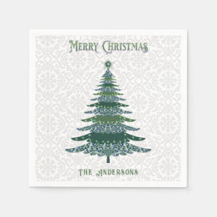 Moderner Weihnachtsbaum Grün Personalisiert Serviette