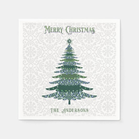 Moderner Weihnachtsbaum Grün Personalisiert Serviette (Vorderseite)