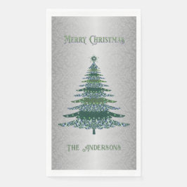 Moderner Weihnachtsbaum Grün Silbername Ornamente Serviette