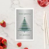 Moderner Weihnachtsbaum Grün Silbername Ornamente Serviette (Beispiel)