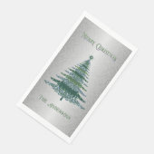 Moderner Weihnachtsbaum Grün Silbername Ornamente Serviette (Ecke)