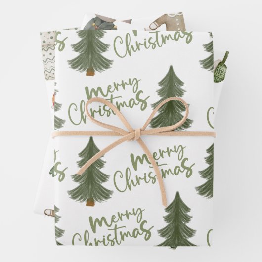 Moderner Weihnachtsbaum Grüne Pine Tree Geschenkpapier Set (Beispiel)