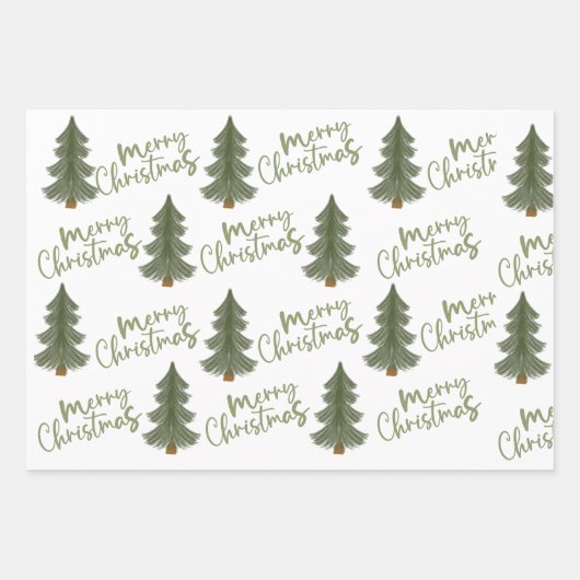 Moderner Weihnachtsbaum Grüne Pine Tree Geschenkpapier Set (Vorderseite)