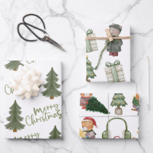 Moderner Weihnachtsbaum Grüne Pine Tree Geschenkpapier Set