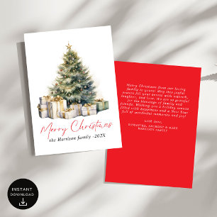 Moderner Weihnachtsbaum im Wasserfarben Non-Foto Feiertagskarte