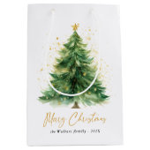 Moderner Weihnachtsbaum im Wasserfarben Non-Foto Mittlere Geschenktüte (Vorderseite)