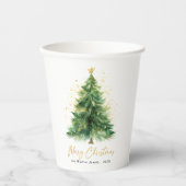 Moderner Weihnachtsbaum im Wasserfarben Non-Foto Pappbecher (Vorderseite)