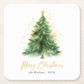 Moderner Weihnachtsbaum im Wasserfarben Non-Foto Rechteckiger Pappuntersetzer (Vorderseite)