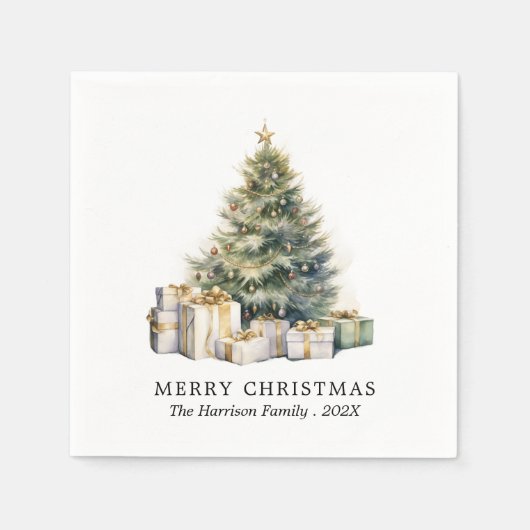 Moderner Weihnachtsbaum im Wasserfarben Non-Foto Serviette (Vorderseite)