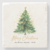 Moderner Weihnachtsbaum im Wasserfarben Non-Foto Steinuntersetzer (Vorderseite)