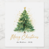 Moderner Weihnachtsbaum im Wasserfarben Non-Foto Weinetikett (Einzelnes Label)