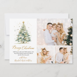 Moderner Weihnachtsbaum in Aquarellen 3 Multi-Foto Feiertagskarte