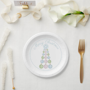 Moderner Weihnachtsbaum in drei Pastellfarben Pappteller