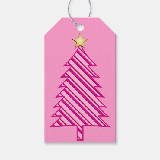 Moderner Weihnachtsbaum in rosa Pfefferminzstreife Geschenkanhänger (Vorderseite)