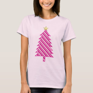 Moderner Weihnachtsbaum in rosa Pfefferminzstreife T-Shirt