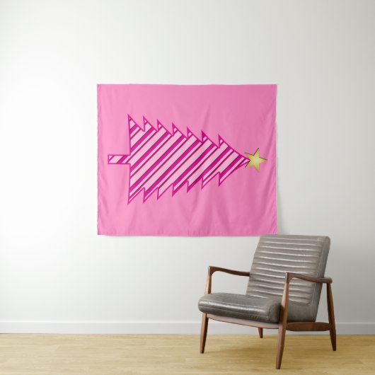 Moderner Weihnachtsbaum in rosa Pfefferminzstreife Wandteppich (Beispiel (Horizontal))