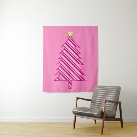 Moderner Weihnachtsbaum in rosa Pfefferminzstreife Wandteppich (Beispiel)