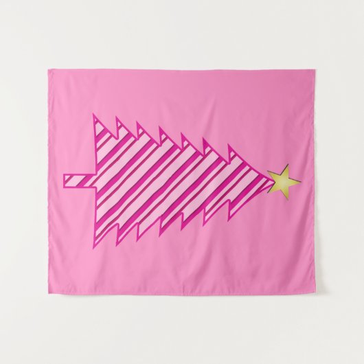 Moderner Weihnachtsbaum in rosa Pfefferminzstreife Wandteppich (Vorderseite (Horizontal))