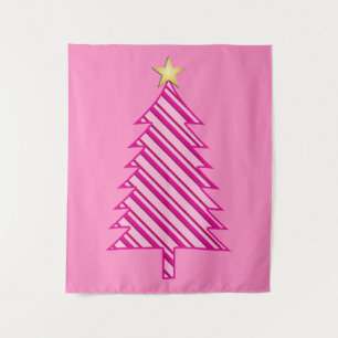 Moderner Weihnachtsbaum in rosa Pfefferminzstreife Wandteppich
