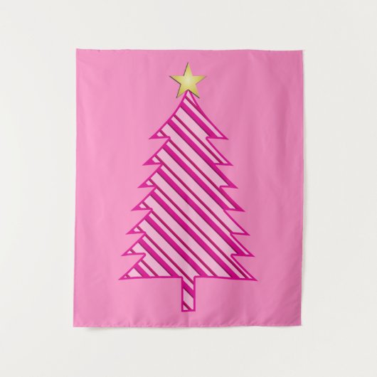 Moderner Weihnachtsbaum in rosa Pfefferminzstreife Wandteppich (Vorderseite)