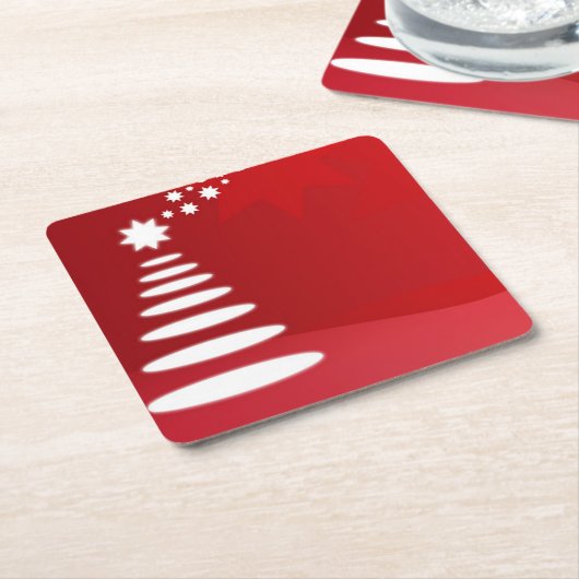 Moderner Weihnachtsbaum in Rot Rechteckiger Pappuntersetzer (angewinkelt)