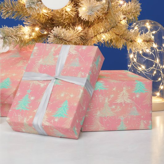 Moderner Weihnachtsbaum Light Pink Geschenkpapier (Feiertage)