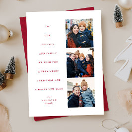 Moderner Weihnachtsbaum mit drei Fotos Rot Feiertagskarte