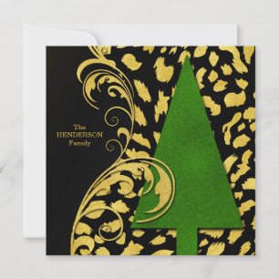 Moderner Weihnachtsbaum mit Gold und schwarzem Url Feiertagskarte