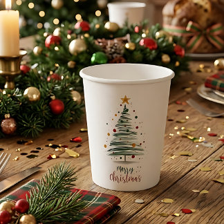 Moderner Weihnachtsbaum mit Pinselstrich Pappbecher