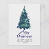 Moderner Weihnachtsbaum mit schneebedecktem Grün Postkarte (Vorderseite)