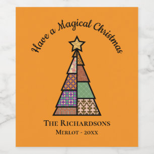 Moderner Weihnachtsbaum Mitte des Jahrhunderts Weinetikett