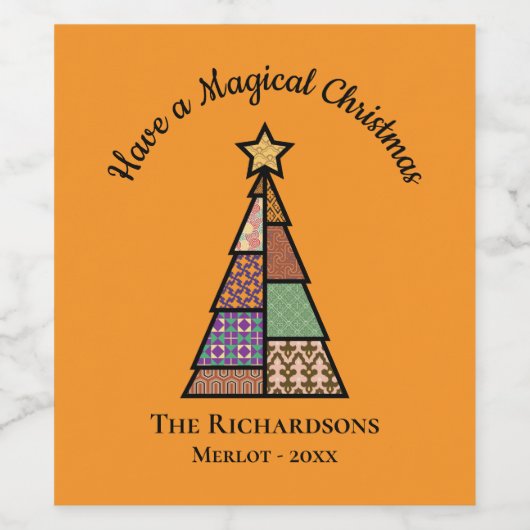 Moderner Weihnachtsbaum Mitte des Jahrhunderts Weinetikett (Einzelnes Label)