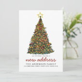 Moderner Weihnachtsbaum New Address Holiday Moving Ankündigung (Stehend Vorderseite)