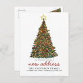 Moderner Weihnachtsbaum New Address Holiday Moving Ankündigungspostkarte (Vorne/Hinten)