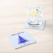 Moderner Weihnachtsbaum Personalisiert Blaue Schne Rechteckiger Pappuntersetzer (Vor Ort)