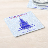 Moderner Weihnachtsbaum Personalisiert Blaue Schne Rechteckiger Pappuntersetzer (angewinkelt)